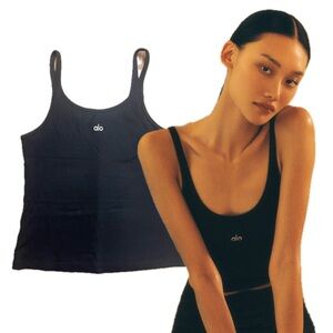 ALO Yoga Ribbed Prosper Black Tank Top